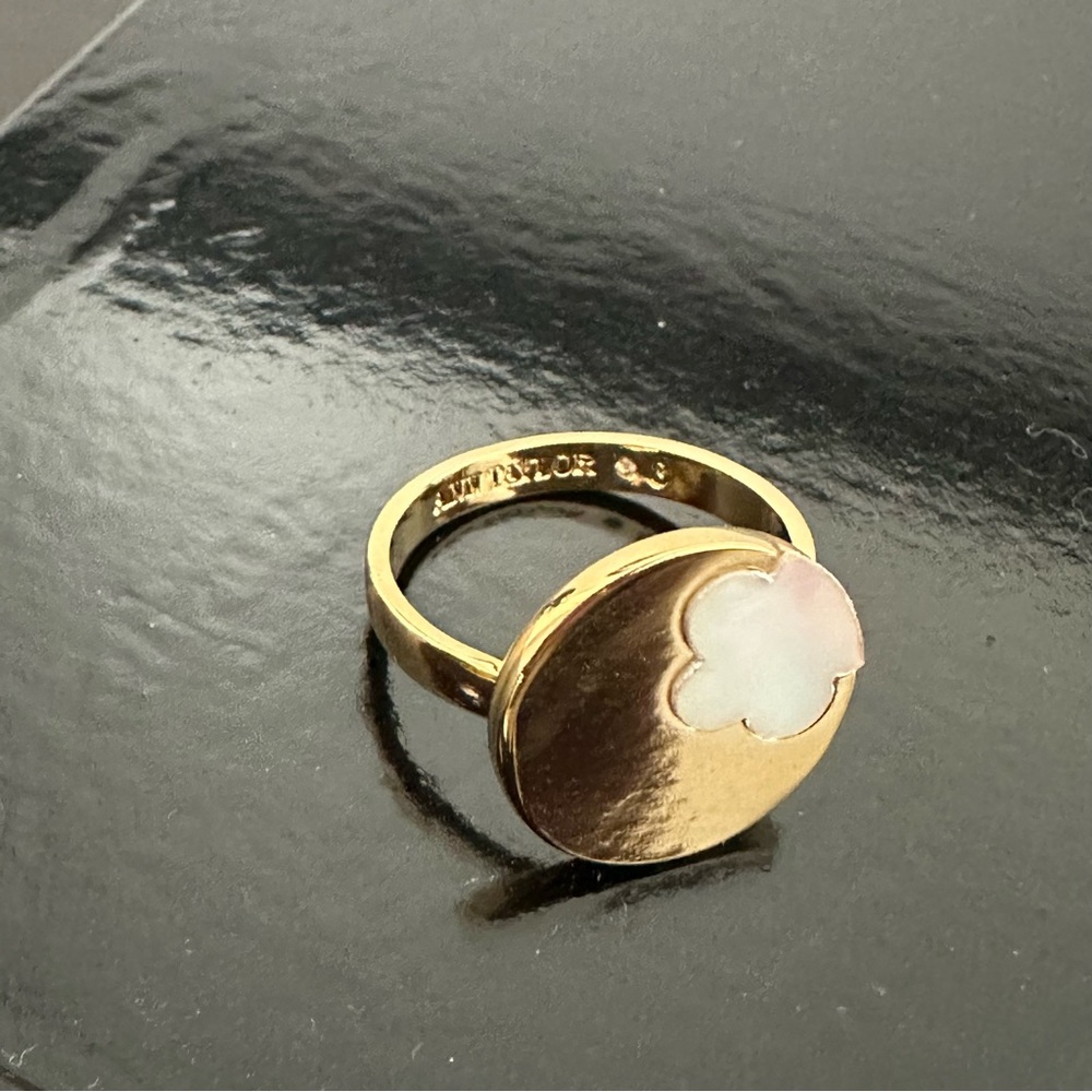 Ann Taylor Gold Plated Pearl Clover Ring